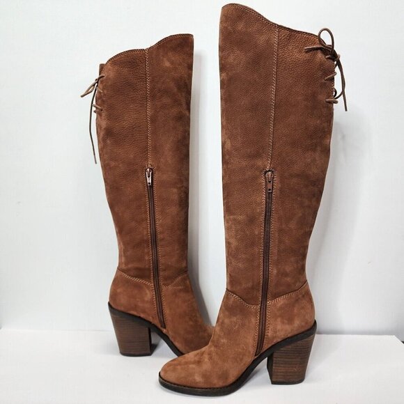 NWOB Lucky Brand Pembe Brown Leather OTK Over the Knee Riding Boots Women's 7 - Picture 11 of 15